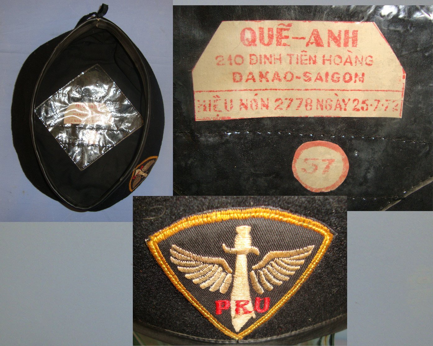 Vietnam War American CIA Phoenix Program PRU (Provincial Reconnaissance Unit) Special Forces Beret With Unit Badge & Saigon Manufacturer’s Label. Sn 21449:5  Clothing