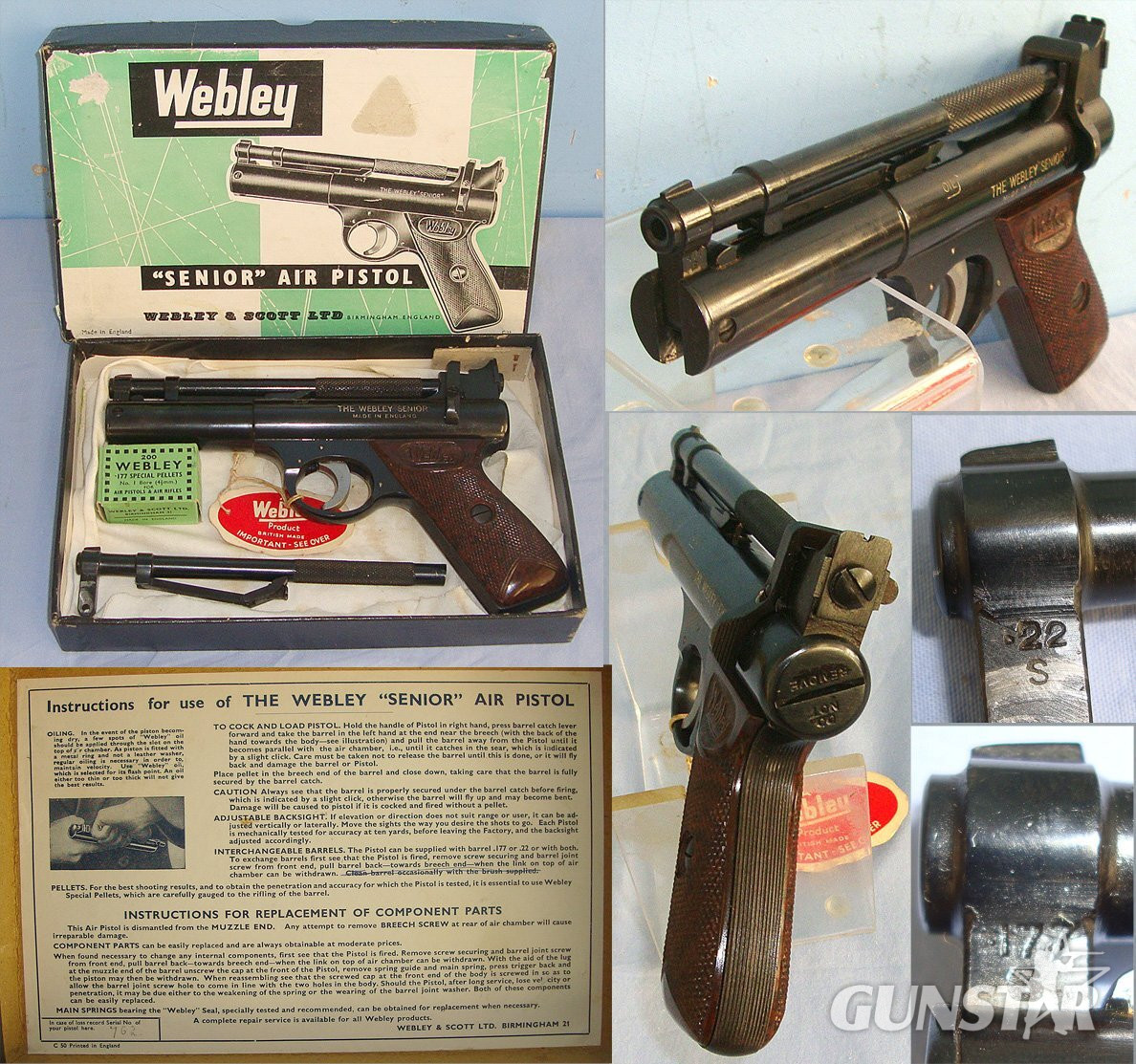  MINT**UN-USED CONDITION**ORIGINAL BOXED**Post 1958, Webley Senior Air Pistol With 2 Barrels (.177 & .22 Calibres). Sn 23494 air pistol Various