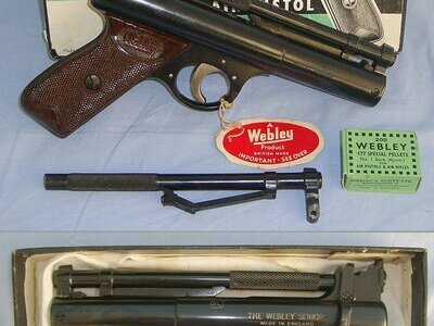 MINT**UN-USED CONDITION**ORIGINAL BOXED**Post 1958, Webley Senior Air Pistol With 2 Barrels (.177 & .22 Calibres). Sn 23494 air pistol Various