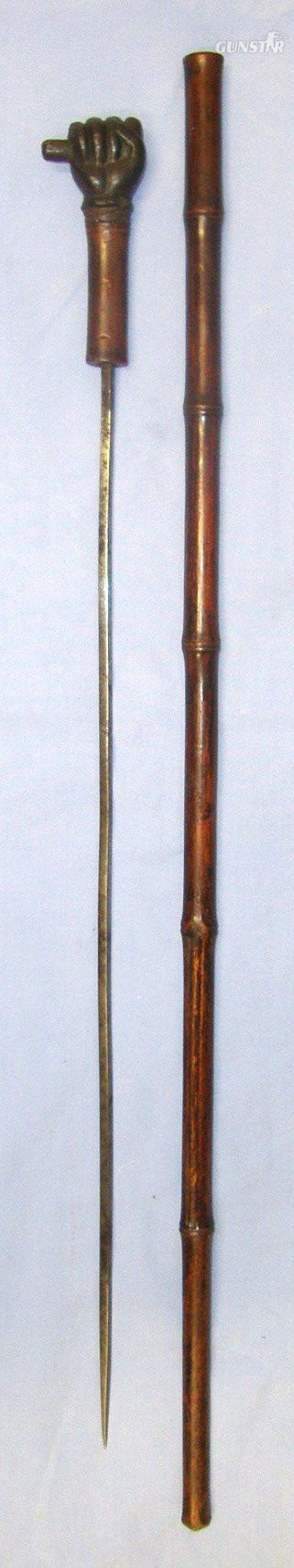  WW1 Era British Officer’s Cane Swagger Sword Stick With Ebonised Wood Clenched Fist Handle Top. Sn 22891 Sword