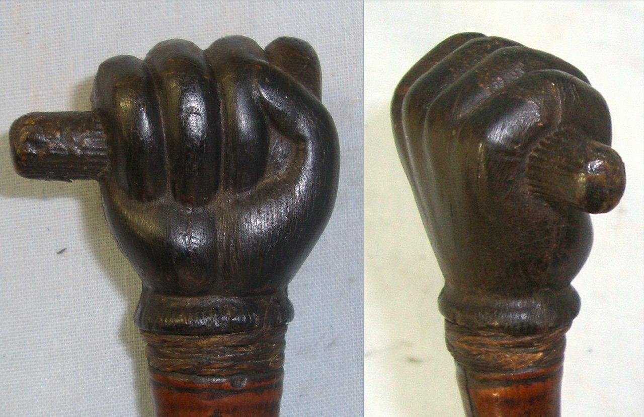 WW1 Era British Officer’s Cane Swagger Sword Stick With Ebonised Wood Clenched Fist Handle Top. Sn 22891 Sword