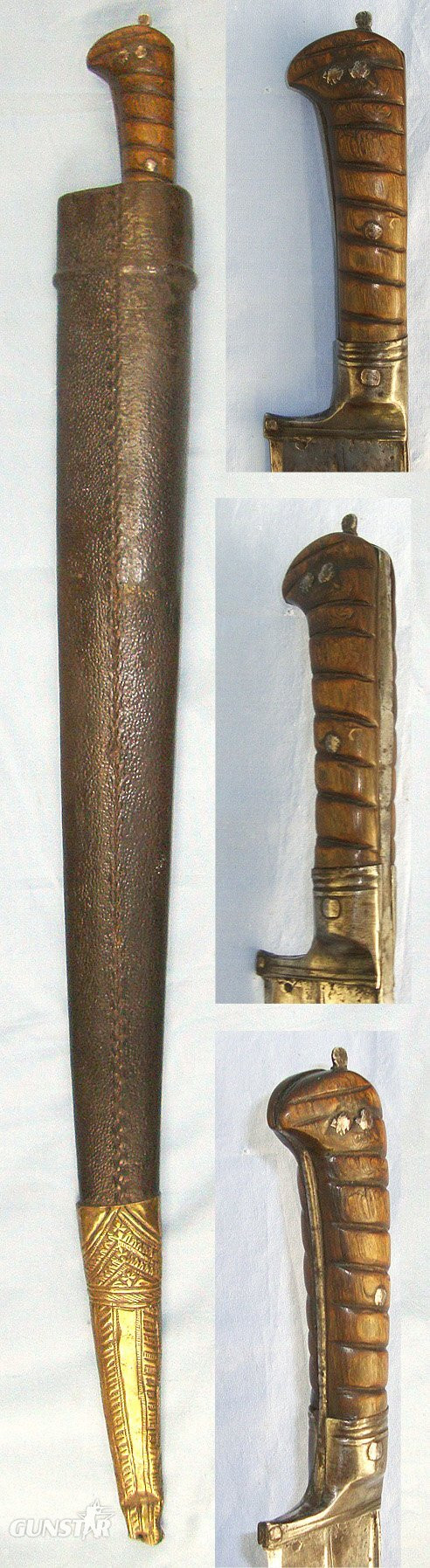 LARGE**Early 20th Century Sword Size Pesh-Kabz Choora / Khyber Afghan Knife With Tropical Hard Wood Scales, T- Section Blade & Rare To Find Original Scabbard. Sn 23497 Knive