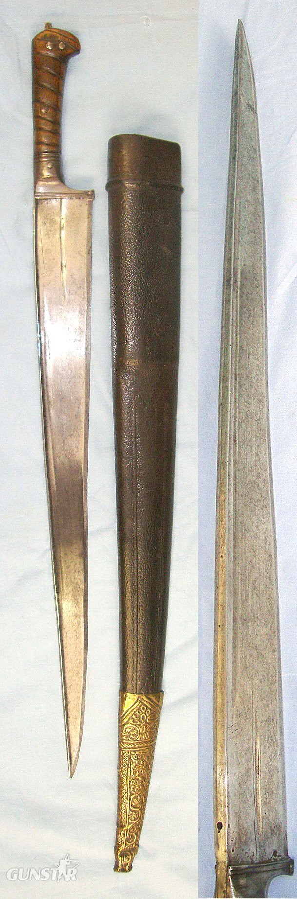  LARGE**Early 20th Century Sword Size Pesh-Kabz Choora / Khyber Afghan Knife With Tropical Hard Wood Scales, T- Section Blade & Rare To Find Original Scabbard. Sn 23497 Knive