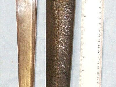 LARGE**Early 20th Century Sword Size Pesh-Kabz Choora / Khyber Afghan Knife With Tropical Hard Wood Scales, T- Section Blade & Rare To Find Original Scabbard. Sn 23497 Knive
