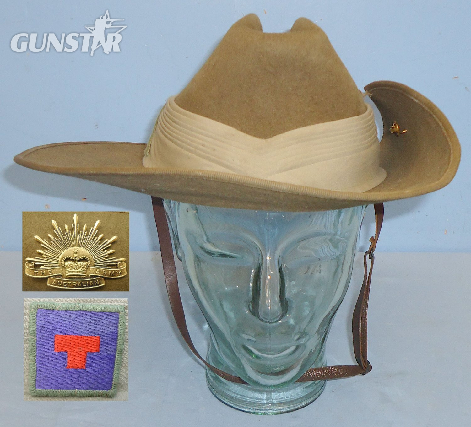 Original* Australian Army Slouch Hat Decorated with a 3rd Field Squadron; 9th Combat Engineer Unit Colour Patch and the Australian Army Rising Sun Badge. 22441:9. Original* Australian Army Slouch Hat Decorated with a 3rd Field Squadron; 9th Combat Engineer Unit Colour Patch and the Australian Army Rising Sun Badge. 22441:9.  Clothing in 
