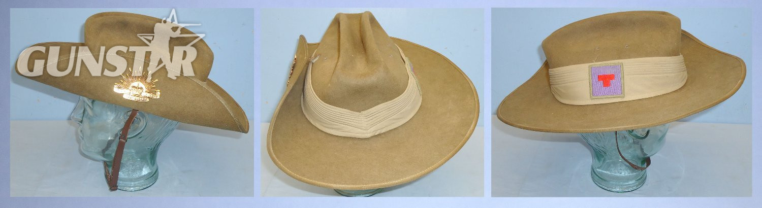 Original* Australian Army Slouch Hat Decorated with a 3rd Field Squadron; 9th Combat Engineer Unit Colour Patch and the Australian Army Rising Sun Badge. 22441:9. Original* Australian Army Slouch Hat Decorated with a 3rd Field Squadron; 9th Combat Engineer Unit Colour Patch and the Australian Army Rising Sun Badge. 22441:9.  Clothing