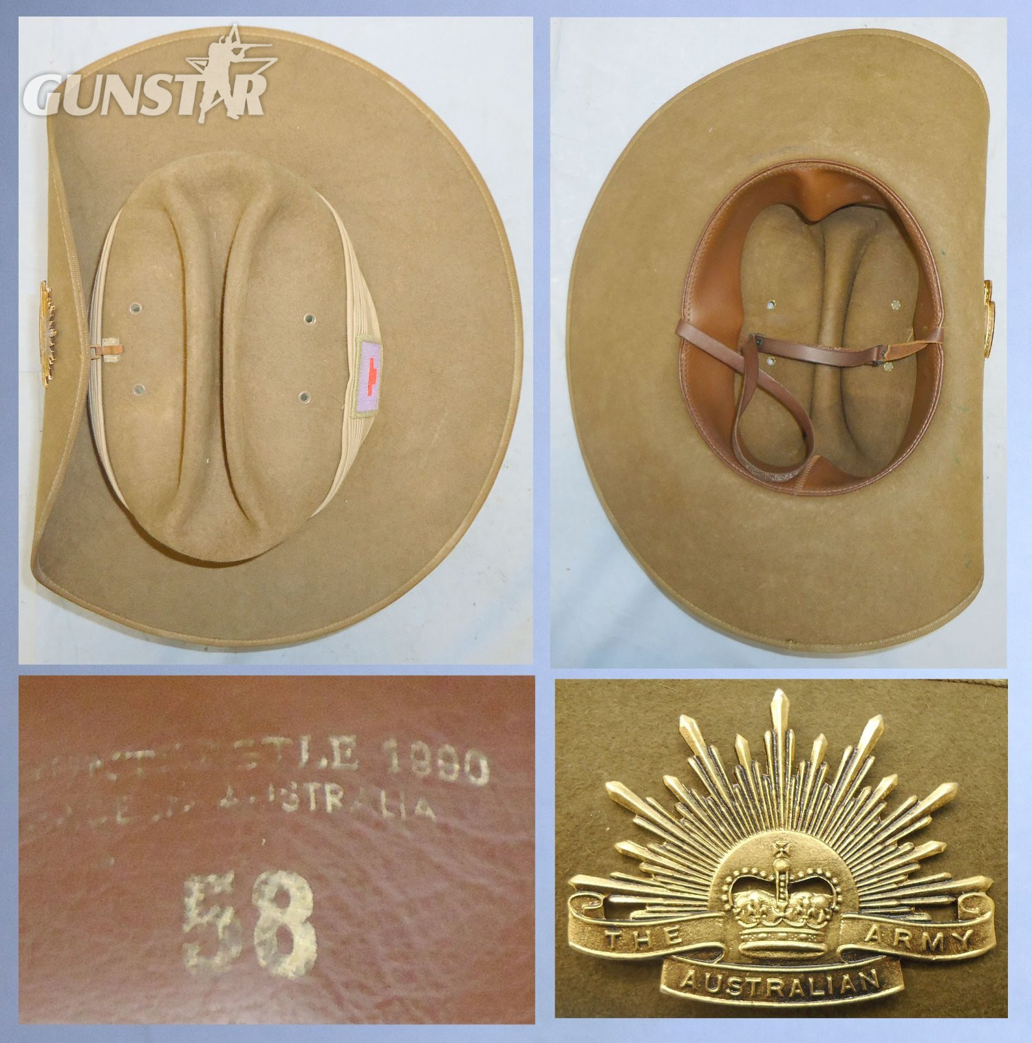  Original* Australian Army Slouch Hat Decorated with a 3rd Field Squadron; 9th Combat Engineer Unit Colour Patch and the Australian Army Rising Sun Badge. 22441:9. Original* Australian Army Slouch Hat Decorated with a 3rd Field Squadron; 9th Combat Engineer Unit Colour Patch and the Australian Army Rising Sun Badge. 22441:9.  Clothing
