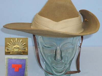 Original* Australian Army Slouch Hat Decorated with a 3rd Field Squadron; 9th Combat Engineer Unit Colour Patch and the Australian Army Rising Sun Badge. 22441:9. Original* Australian Army Slouch Hat Decorated with a 3rd Field Squadron; 9th Combat Engineer Unit Colour Patch and the Australian Army Rising Sun Badge. 22441:9.  Clothing