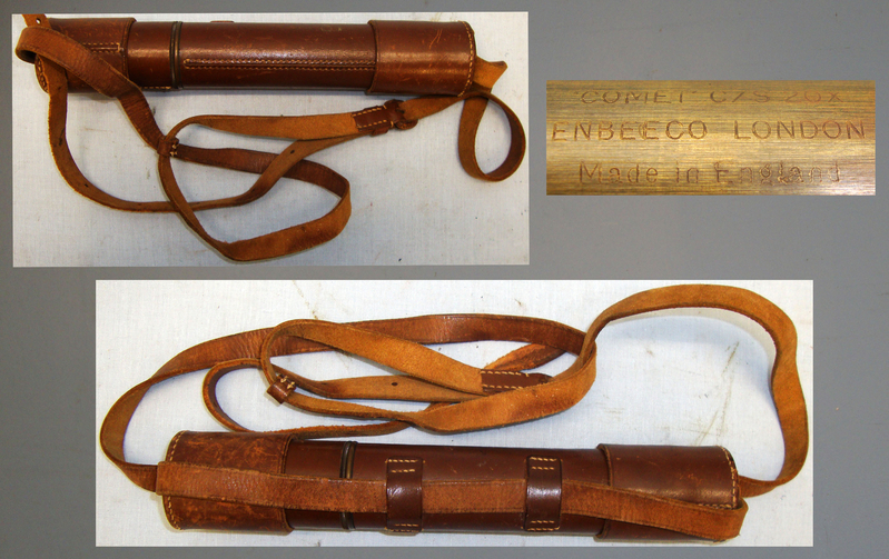  2 draw brass Enbeeco \"Comet\" C/S 20X refracting telescope with lens cap & leather case. OPT 826. 2 draw brass Enbeeco \"Comet\" C/S 20X refracting telescope with lens cap & leather case. OPT 826. Other Accessory