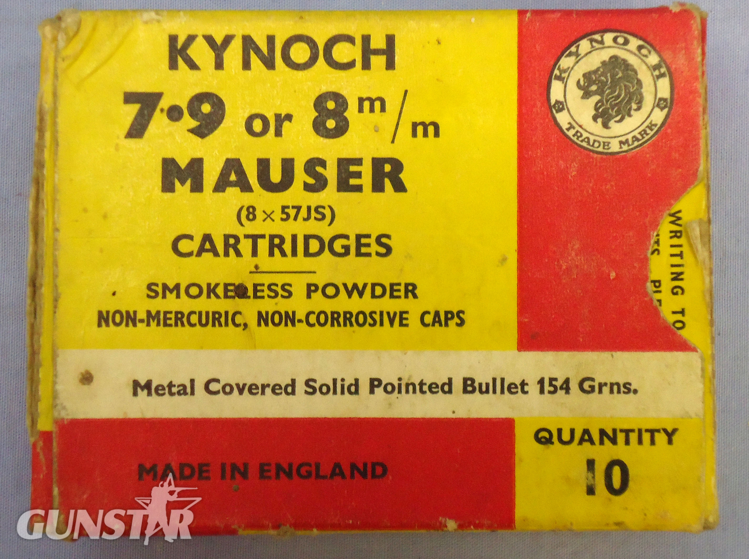 Mauser INERT DEACTIVATED. British Original 10 Round Carton Of Kynoch 7.9 of 8m/m Mauser (8x57JS) Solid Pointed Cartridges. (Contains 9 Cartridges). Sn - 20942:8  Other Ammunition - {CATEGORY} in 