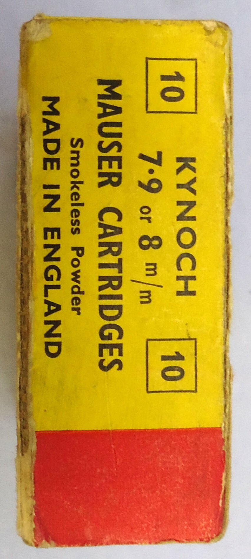 Mauser INERT DEACTIVATED. British Original 10 Round Carton Of Kynoch 7.9 of 8m/m Mauser (8x57JS) Solid Pointed Cartridges. (Contains 9 Cartridges). Sn - 20942:8  Other Ammunition - {CATEGORY}
