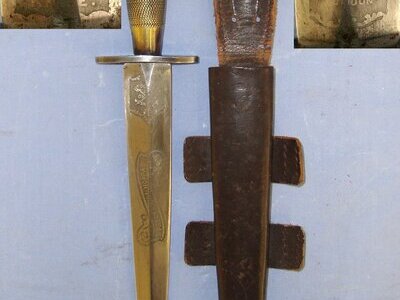 RARE**WW2 American Or Canadian Soldier’s Private Purchase 2nd Pattern Fairbairn Sykes FS Fighting Knife By Wilkinson Sword With Double Etched & Blued Panels & Banner To ‘Frederick I. Hoppa’ & Scabbard. Sn 21861 Knive