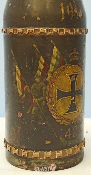 INERT DEACTIVATED. WW1 Rare, German, 1916 dated Trench Art 8cm Skoda Shrapnel Projectile. - O 1828 INERT DEACTIVATED. WW1 Rare, German, 1916 dated Trench Art 8cm Skoda Shrapnel Projectile. - O 1828  Other Ammunition - {CATEGORY}