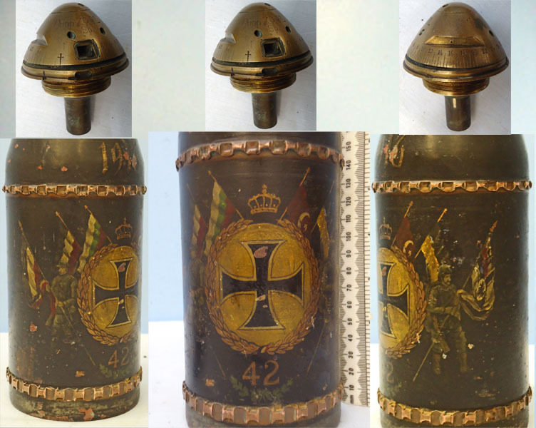 INERT DEACTIVATED. WW1 Rare, German, 1916 dated Trench Art 8cm Skoda Shrapnel Projectile. - O 1828 INERT DEACTIVATED. WW1 Rare, German, 1916 dated Trench Art 8cm Skoda Shrapnel Projectile. - O 1828  Other Ammunition