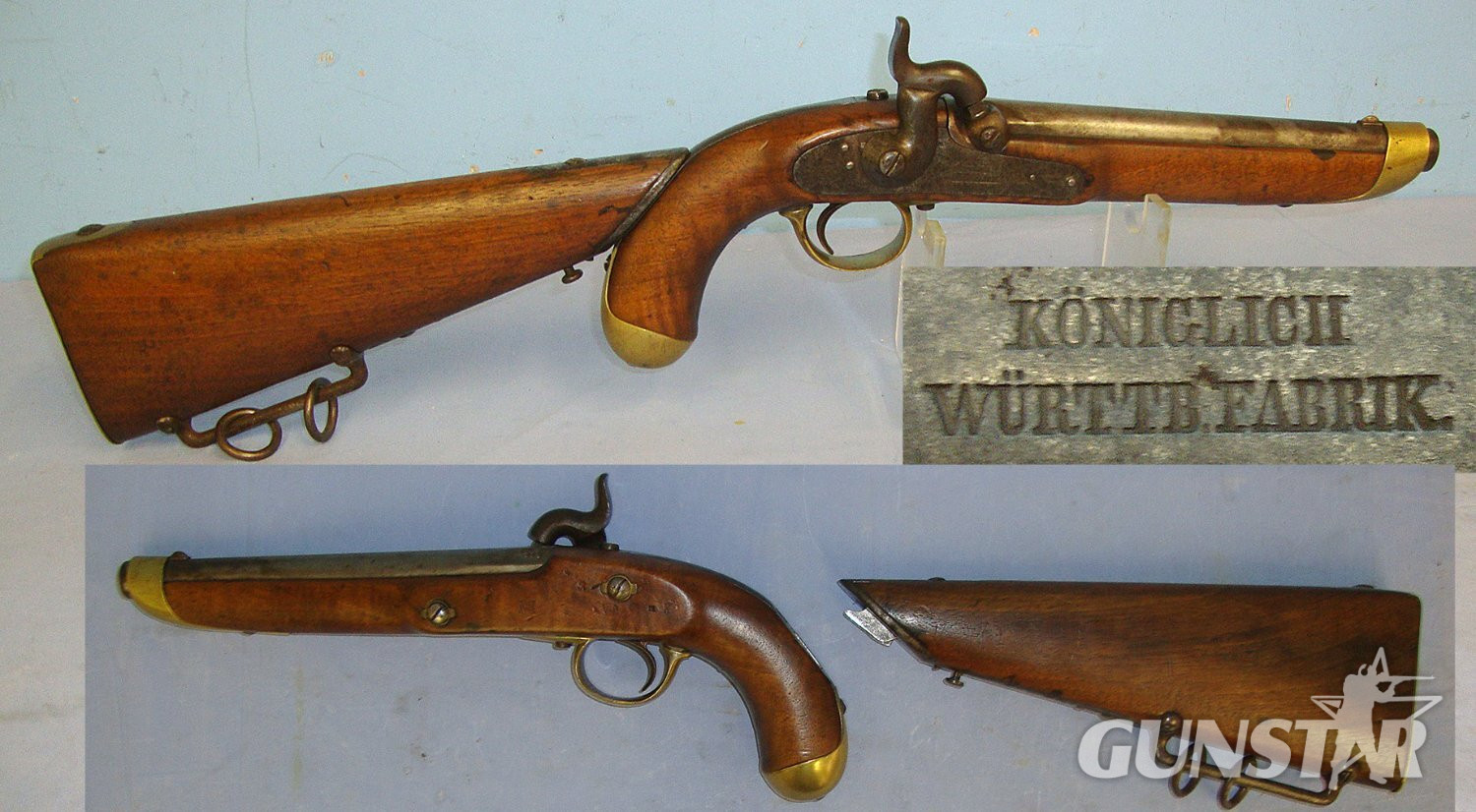 RARE**C1850 Imperial Koniglich Wurttrfabrik (Wurttemberg Royal Arsenal) Uhlan Cavalry .550 Calibre Convertible Percussion Combination Pistol Carbine With Saddle Bar & Rings & Original Removable Shoulder Stock  Gun Number 463 Brooker Collection. Sn 23127 .60 Cal Muzzleloader Muzzleloader in 