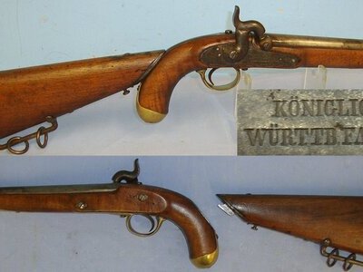 RARE**C1850 Imperial Koniglich Wurttrfabrik (Wurttemberg Royal Arsenal) Uhlan Cavalry .550 Calibre Convertible Percussion Combination Pistol Carbine With Saddle Bar & Rings & Original Removable Shoulder Stock Gun Number 463 Brooker Collection. Sn 23127 .60 Cal Muzzleloader Muzzleloader