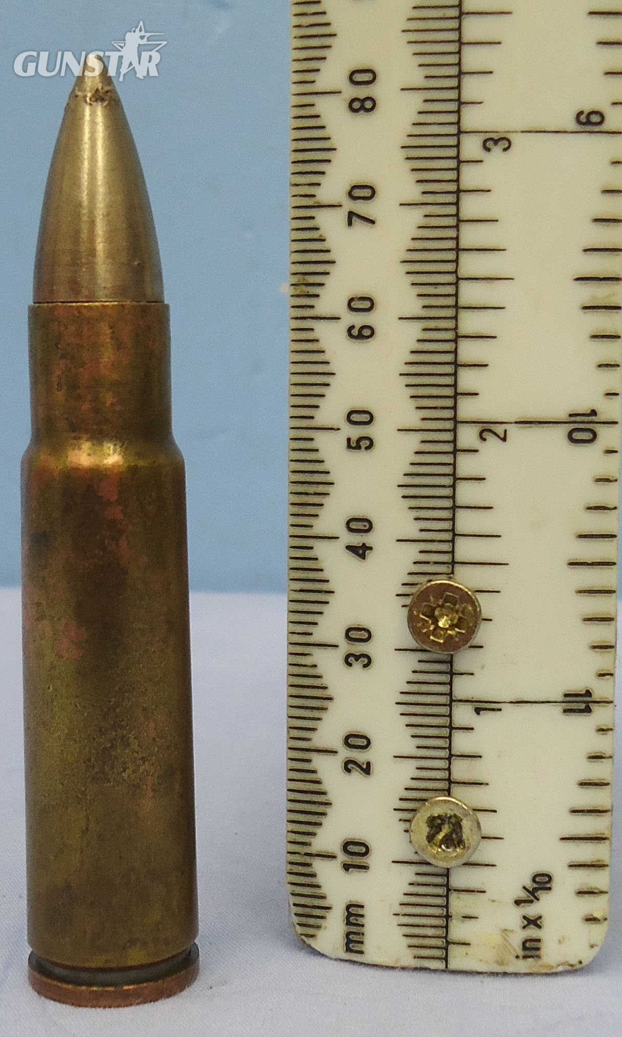 British, 1930 Dated, Experimental, Kynoch Made, 11.35mm Masden (11.35x62) Aircraft Machine Gun Ball Round. - O 2286 British, 1930 Dated, Experimental, Kynoch Made, 11.35mm Masden (11.35x62) Aircraft Machine Gun Ball Round. - O 2286 Various Other Ammunition in 