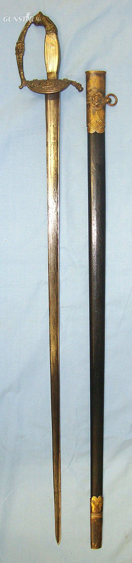 C1780-1820 Napoleonic Wars Era Continental Officer’s Small / Court Sword With Gilt Brass & Mother Of Pearl Hilt, German J.J. Runkel Solingen Blade & Scabbard. Sn 23473:2 Sword in 