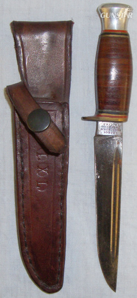 I*XL Sheath Knife and Original Leather Scabbard by George Wolstenholm.  ED 2632 Hunting Knive in 