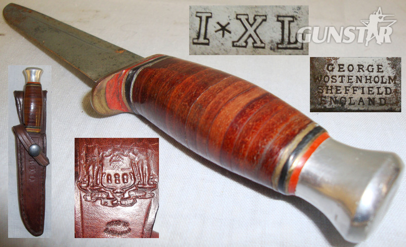 I*XL Sheath Knife and Original Leather Scabbard by George Wolstenholm.  ED 2632 Hunting Knive