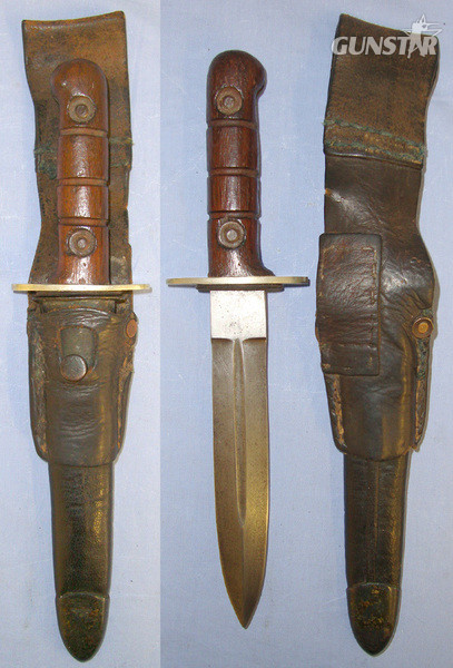  RARE**WW2 Era MK 1 British Army In India /Chindit Paratroopers Fighting Knife & Scabbard With Period Leather Frog. Knive