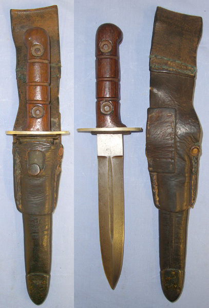  RARE**WW2 Era MK 1 British Army In India /Chindit Paratroopers Fighting Knife & Scabbard With Period Leather Frog. Knive