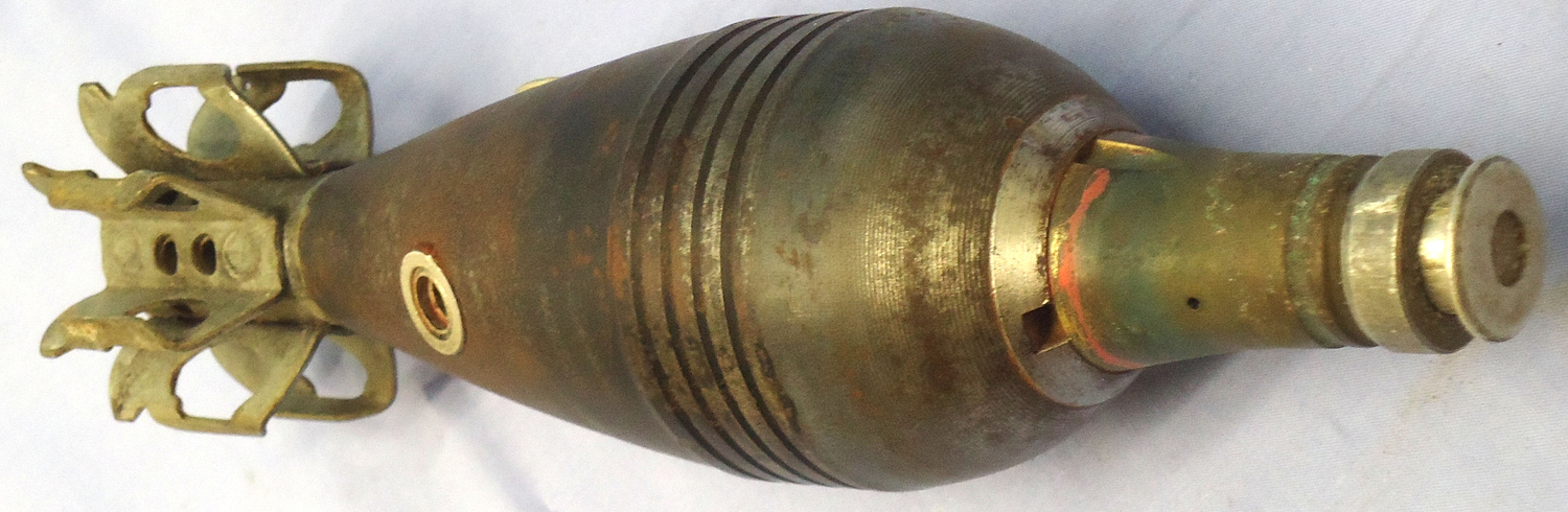 DEACTIVATED INERT. French, 1947 Dated, Unfired Brandt Mle 35 60mm Smoke Mortor. - O 2023 DEACTIVATED INERT. French, 1947 Dated, Unfired Brandt Mle 35 60mm Smoke Mortor. - O 2023  Other Ammunition - {CATEGORY}