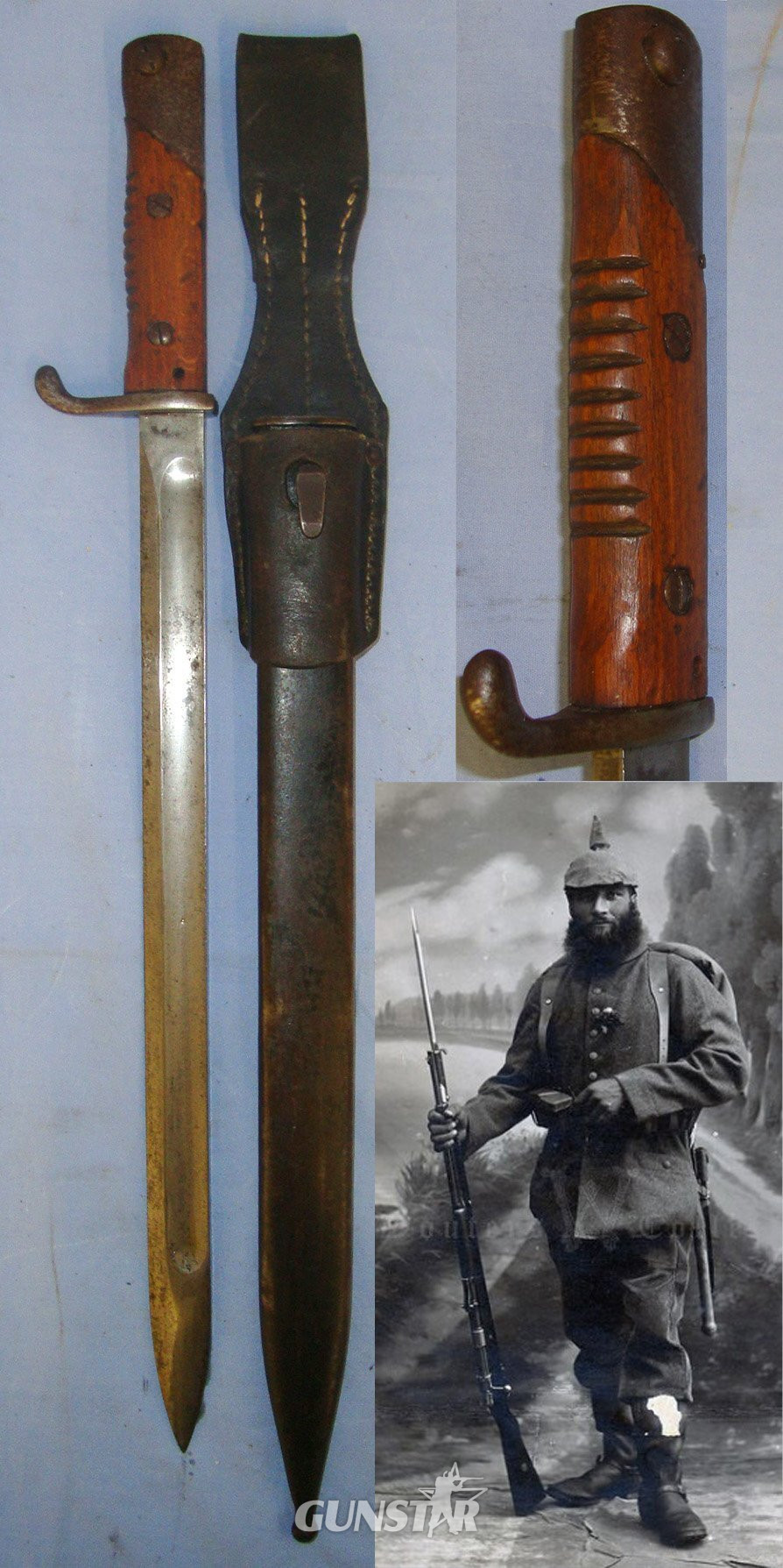 VERY RARE & DESIRABLE**WW1 C1915 Imperial German Model S15 Gottscho Machine Gunners Bayonet & Scabbard With Rare To Find Original Leather Frog. Sn 21426 Bayonet in 