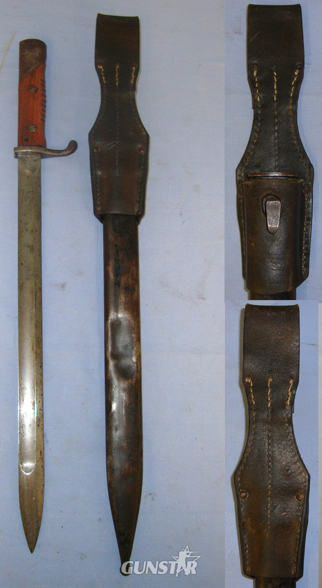 VERY RARE & DESIRABLE**WW1 C1915 Imperial German Model S15 Gottscho Machine Gunners Bayonet & Scabbard With Rare To Find Original Leather Frog. Sn 21426 Bayonet