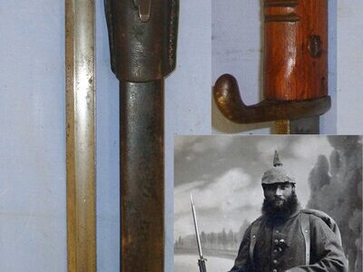 VERY RARE & DESIRABLE**WW1 C1915 Imperial German Model S15 Gottscho Machine Gunners Bayonet & Scabbard With Rare To Find Original Leather Frog. Sn 21426 Bayonet