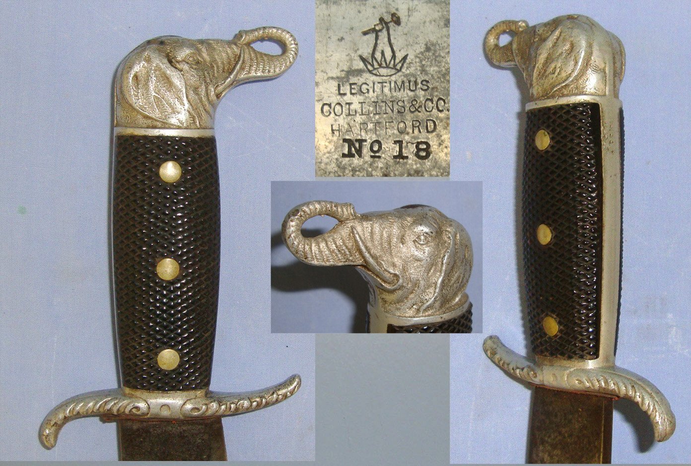 SCARCE**Iner War Era Collins & Co Legitimus No.18 “Fancy” Elefante / Elephant Pommel Machete With Correct Collins & Co Legitimus Scabbard. Sn 22962 Other Blade