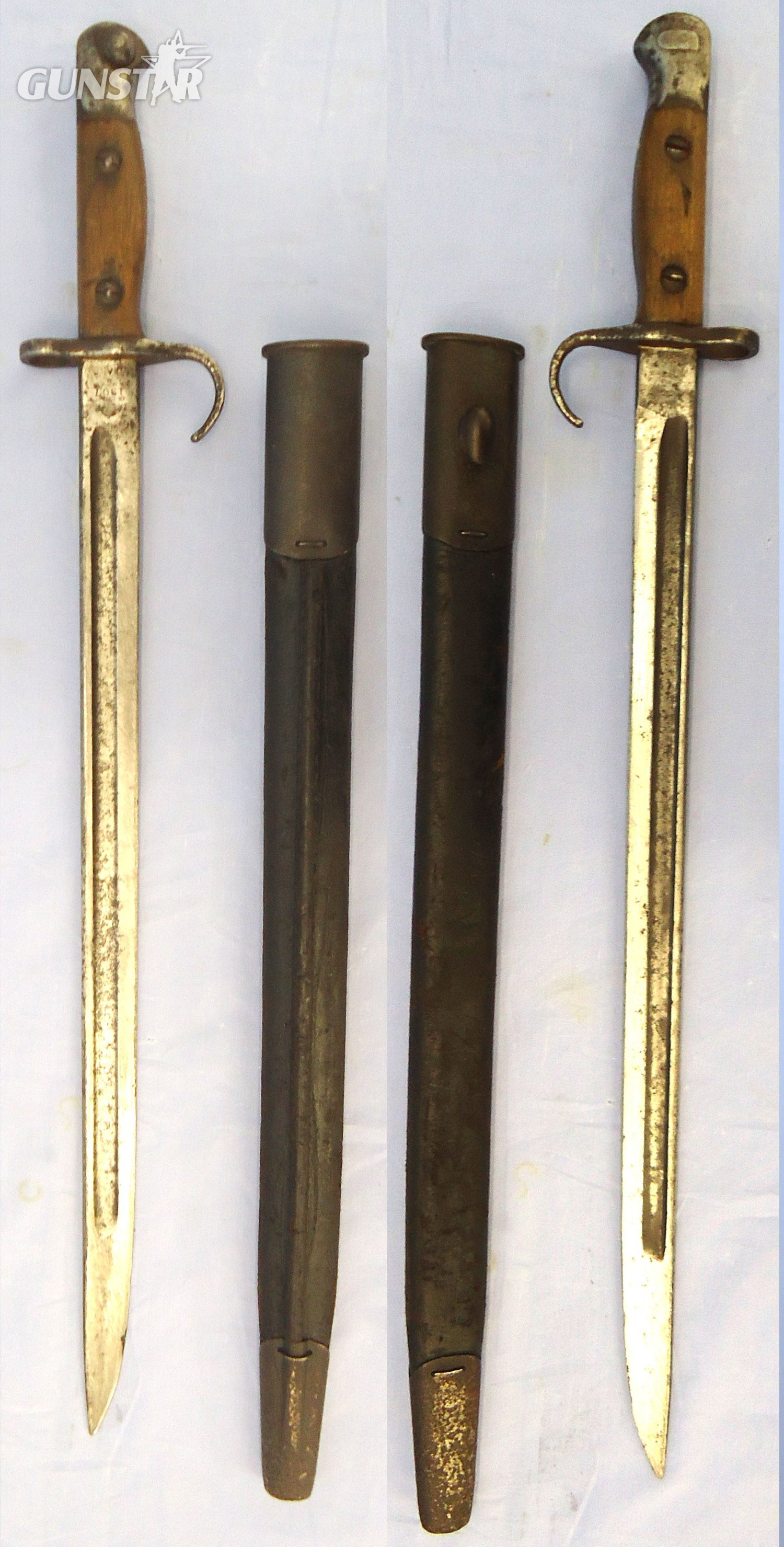 Rare** British P1907 Hooked Quillon and Scabbard Made by J.A. Chapman & Co. Sn 23484:20 - 23484:20 This is a British P1907 bayonet with hooked quillon made by J.A. Chapman & Co (J A Chapman Ltd. manufacturers of American pattern carpenter’s braces, Scot Bayonet in 