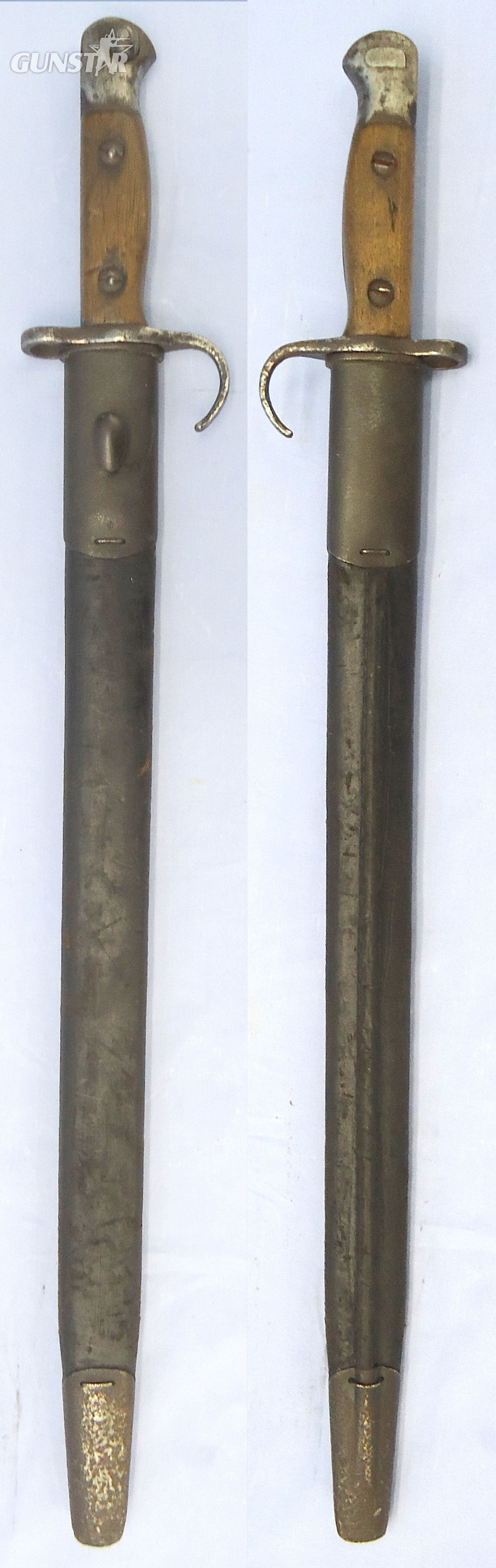 Rare** British P1907 Hooked Quillon and Scabbard Made by J.A. Chapman & Co. Sn 23484:20 - 23484:20 This is a British P1907 bayonet with hooked quillon made by J.A. Chapman & Co (J A Chapman Ltd. manufacturers of American pattern carpenter’s braces, Scot Bayonet