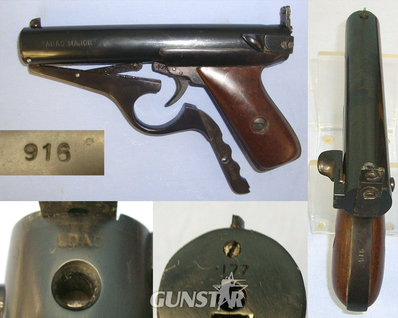 VERY RARE** ONE OF 2000**Cased, 1946 -1949, British Abas Major 2nd Type (A.A. Brown & Sons) .177 Calibre Air Pistol With Correct Smooth Brown Plastic Grips & Accessories. Sn 23484:24 air pistol .177 in 