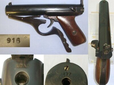 VERY RARE** ONE OF 2000**Cased, 1946 -1949, British Abas Major 2nd Type (A.A. Brown & Sons) .177 Calibre Air Pistol With Correct Smooth Brown Plastic Grips & Accessories. Sn 23484:24 air pistol .177