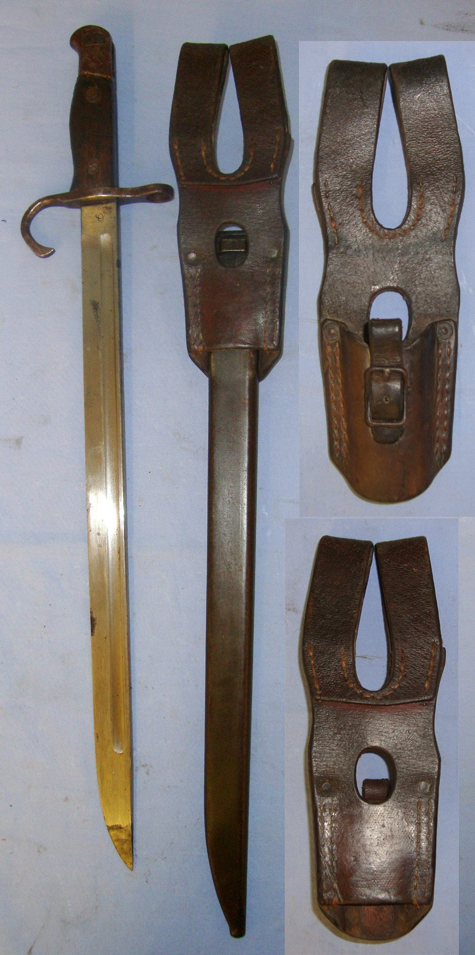  Japanese Arisaka Type 30 Variation B Bayonet With Kokura Arsenal Mark, Steel Scabbard & Original Rare To Find Original 3 Piece Double Loop Leather Frog. Sn 21425 Bayonet