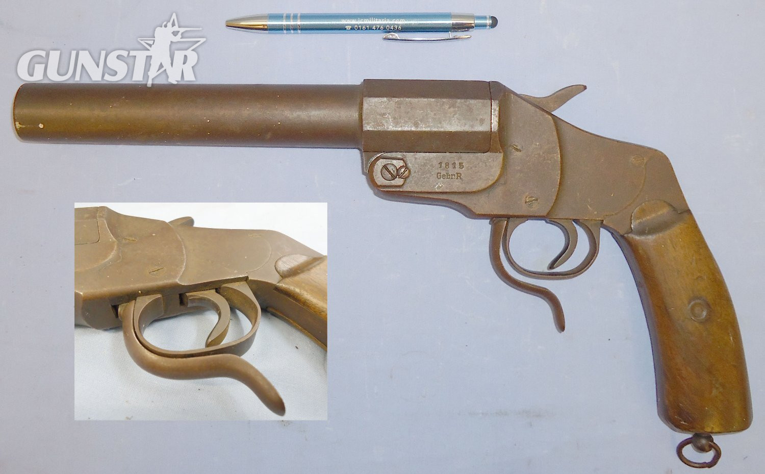 WWI Era German Hebel 27mm Trench Flare/ Signal Pistol By \'Gebr.R\' Gebruder Rempt Suhl. D 1460. 27mm Flare/Very/signal Pistol