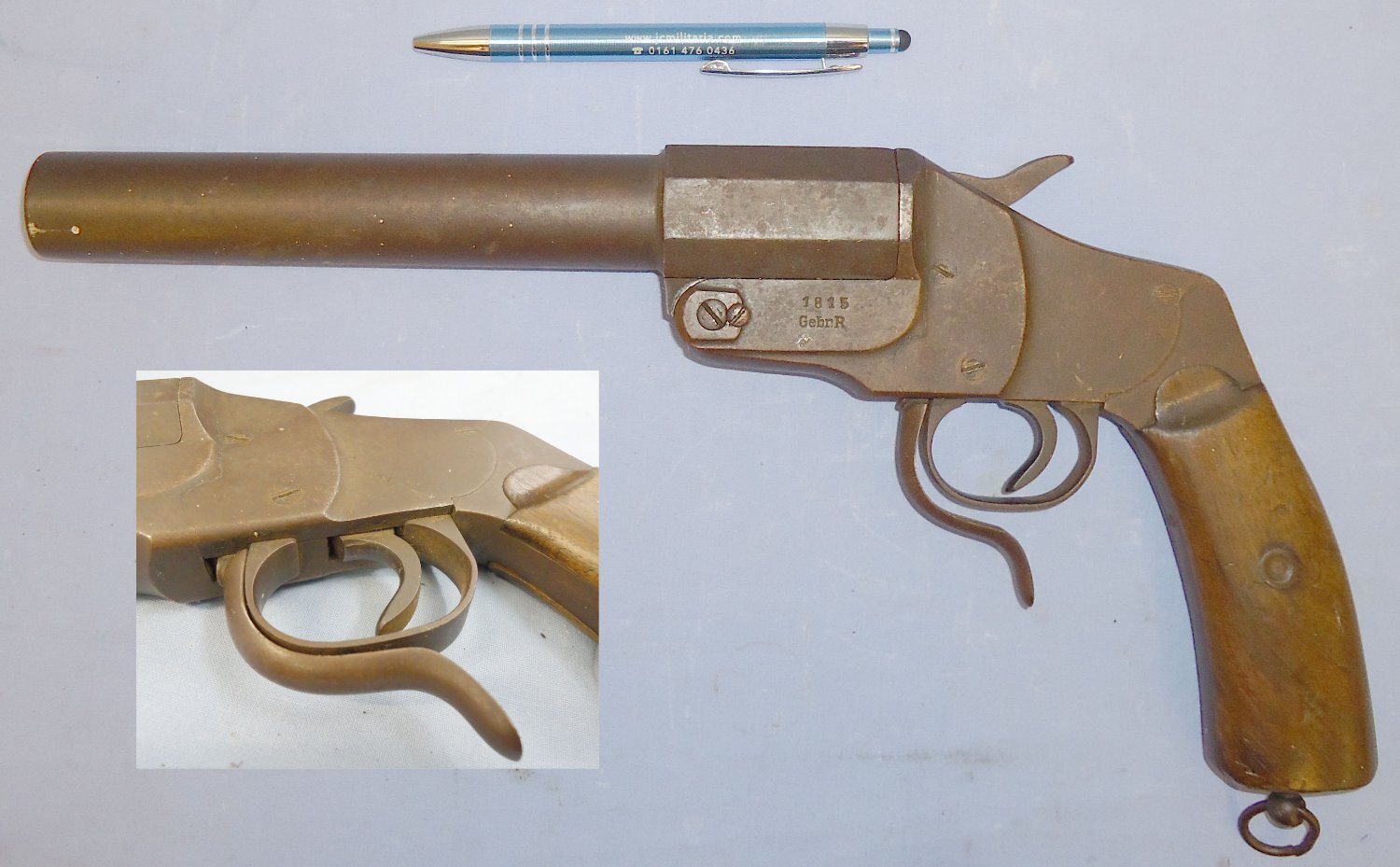 WWI Era German Hebel 27mm Trench Flare/ Signal Pistol By \'Gebr.R\' Gebruder Rempt Suhl. D 1460. 27mm Flare/Very/signal Pistol