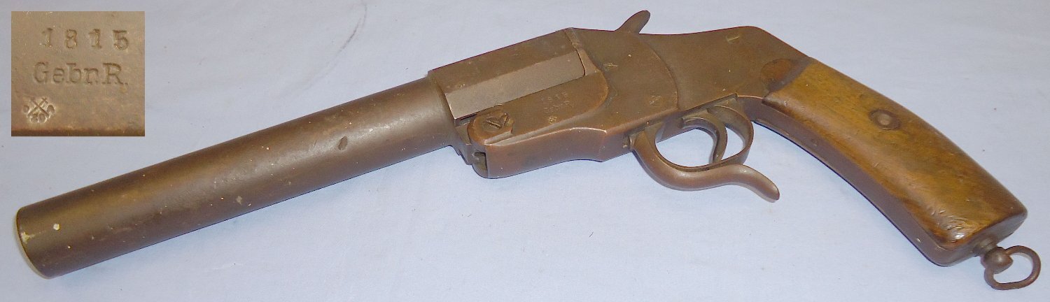 WWI Era German Hebel 27mm Trench Flare/ Signal Pistol By \'Gebr.R\' Gebruder Rempt Suhl. D 1460. 27mm Flare/Very/signal Pistol - {CATEGORY} in 