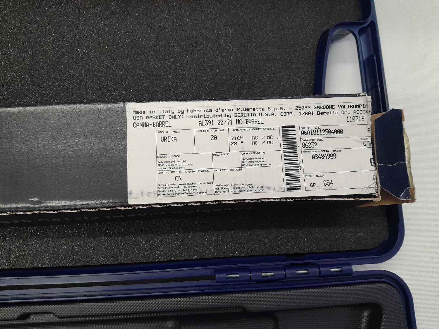 Beretta AL391 Teknys stone coat x2 barrel set  Semi-Auto 20 Bore/gauge 