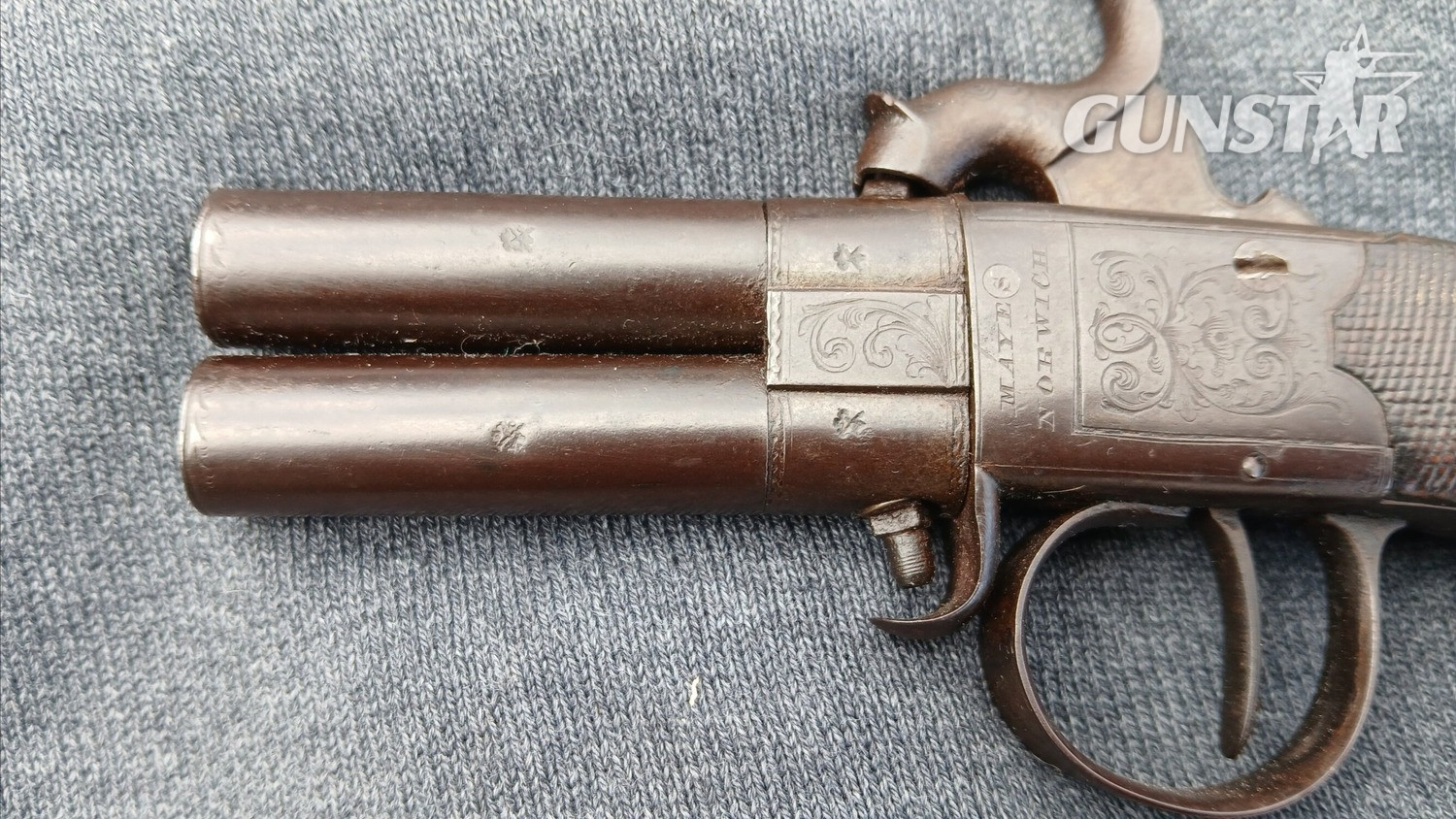 Antique c1840s Charles Mayes  Double Barrel Turnover  Pistol Obsolete Muzzleloader