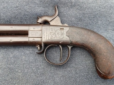 Antique c1840s Charles Mayes Double Barrel Turnover Pistol Obsolete Muzzleloader