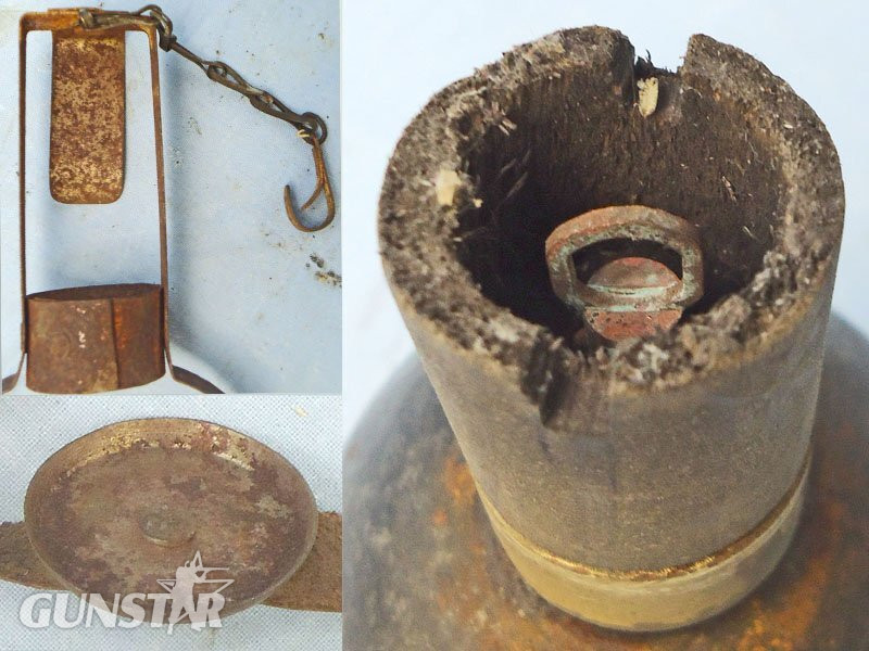 DEACTIVATED INERT. French WW1, Fusee Modele 1914 Hand Grenade Complete with the Wooden Capped Brassed Friction Fuze, Grenade Belt Holder with Belt Clip & Fuze Chain. - O 2176 French WW1, Fusee Modele 1914 Hand Grenade Complete with the Wooden Capped Brassed Friction Fuze, Grenade Belt Holder with Belt Clip & Fuze Chain. - O 2176  Other Ammunition