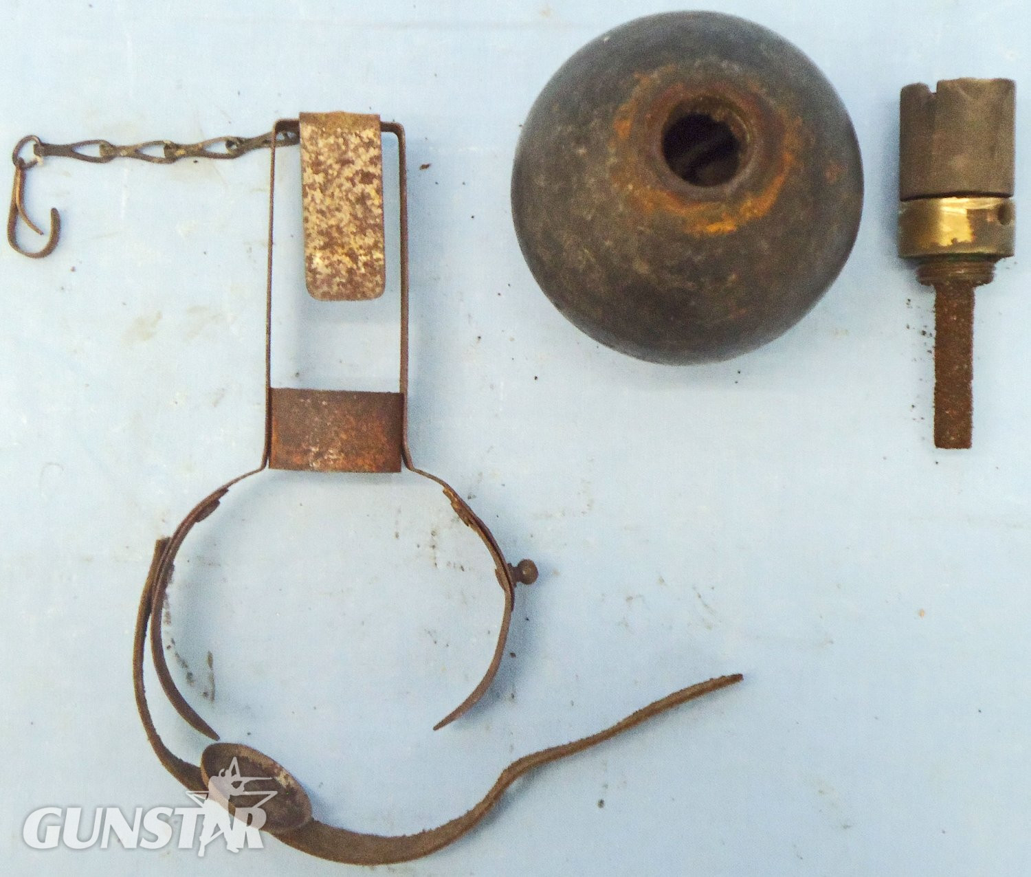 DEACTIVATED INERT. French WW1, Fusee Modele 1914 Hand Grenade Complete with the Wooden Capped Brassed Friction Fuze, Grenade Belt Holder with Belt Clip & Fuze Chain. - O 2176 French WW1, Fusee Modele 1914 Hand Grenade Complete with the Wooden Capped Brassed Friction Fuze, Grenade Belt Holder with Belt Clip & Fuze Chain. - O 2176  Other Ammunition - {CATEGORY}