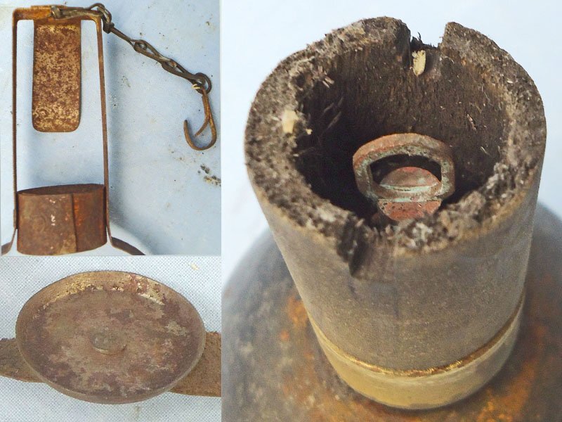 DEACTIVATED INERT. French WW1, Fusee Modele 1914 Hand Grenade Complete with the Wooden Capped Brassed Friction Fuze, Grenade Belt Holder with Belt Clip & Fuze Chain. - O 2176 French WW1, Fusee Modele 1914 Hand Grenade Complete with the Wooden Capped Brassed Friction Fuze, Grenade Belt Holder with Belt Clip & Fuze Chain. - O 2176  Other Ammunition