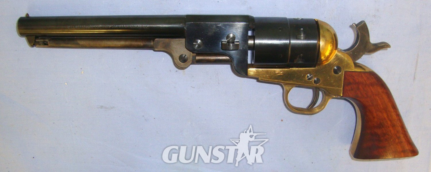  QUALITY**Pietta Western Confederate (American Colt M1851 Navy) Downward Venting 9mm Blank Firing 6 Shot Single Action Revolver With Brass Frame, Colour Case Hardened Loading Lever & Hammer. Sn 22643:29 9mm Revolver