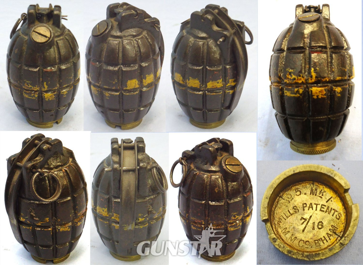 INERT DEACTIVATED. RARE, Original Paint, Early WW1, July 1916 Dated, No5 MK 1 'Centre Cast & Lathe Finished' First Pattern Mills Hand Grenade by M M Co (Mills Munitions). Sn - 23230:6 INERT DEACTIVATED. RARE, Original Paint, Early WW1, July 1916 Dated, No5 MK 1 'Centre Cast & Lathe Finished' First Pattern Mills Hand Grenade by M M Co (Mills Munitions). Sn - 23230:6 Various Other Ammunition in 