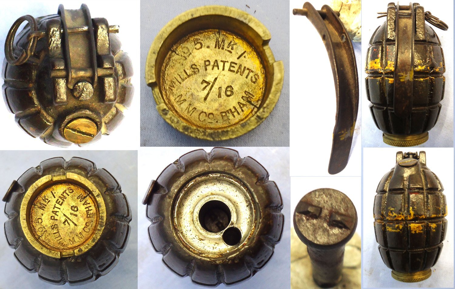INERT DEACTIVATED. RARE, Original Paint, Early WW1, July 1916 Dated, No5 MK 1 'Centre Cast & Lathe Finished' First Pattern Mills Hand Grenade by M M Co (Mills Munitions). Sn - 23230:6 INERT DEACTIVATED. RARE, Original Paint, Early WW1, July 1916 Dated, No5 MK 1 'Centre Cast & Lathe Finished' First Pattern Mills Hand Grenade by M M Co (Mills Munitions). Sn - 23230:6 Various Other Ammunition