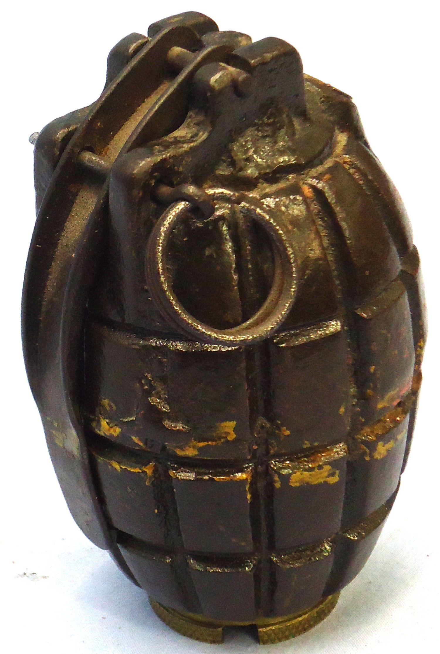 {CATEGORY} - INERT DEACTIVATED. RARE, Original Paint, Early WW1, July 1916 Dated, No5 MK 1 'Centre Cast & Lathe Finished' First Pattern Mills Hand Grenade by M M Co (Mills Munitions). Sn - 23230:6 INERT DEACTIVATED. RARE, Original Paint, Early WW1, July 1916 Dated, No5 MK 1 'Centre Cast & Lathe Finished' First Pattern Mills Hand Grenade by M M Co (Mills Munitions). Sn - 23230:6 Various Other Ammunition