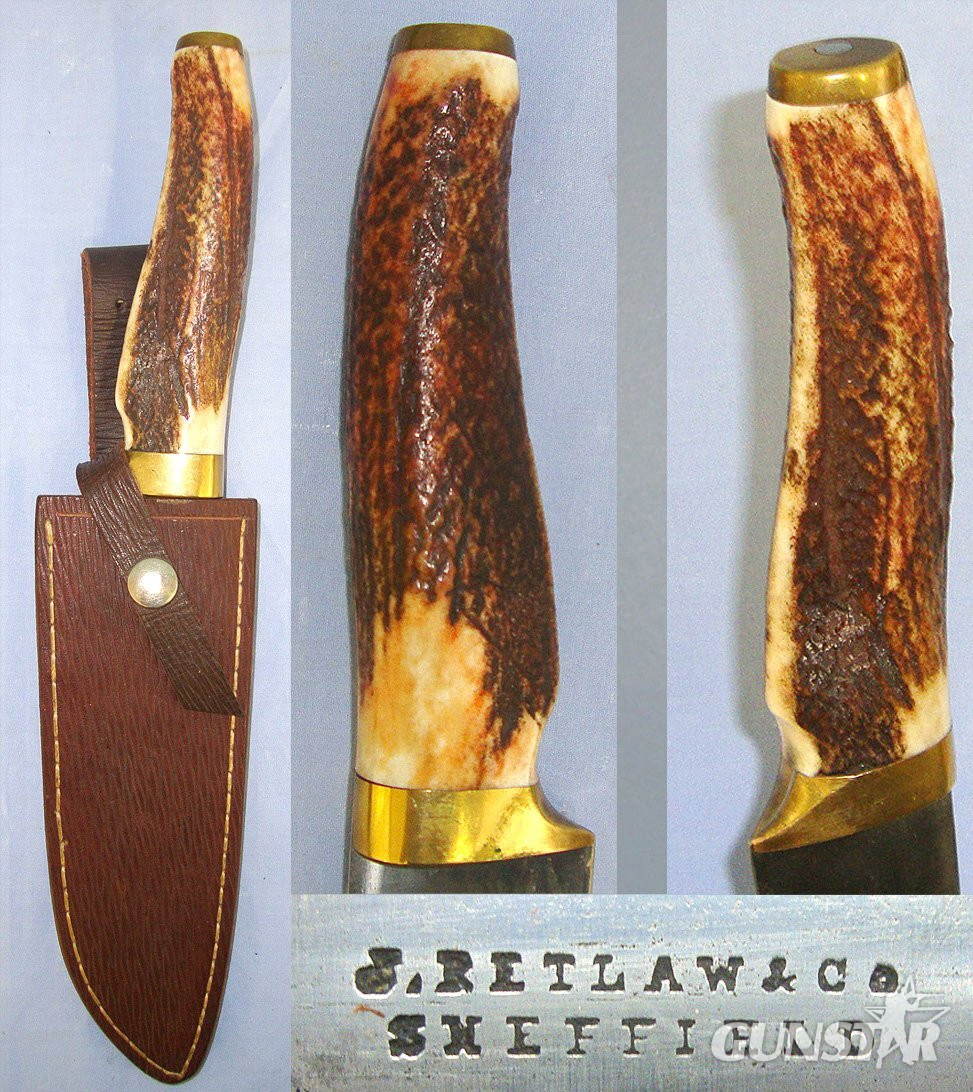 Late Victorian / Edwardian Era English J. Retlaw & Co (Aka Walter) Sheffield Bowie Knife With Solid Stag Antler Hilt, Brass Fittings & Later Bespoke Made Leather Scabbard. Sn 23479 Knive